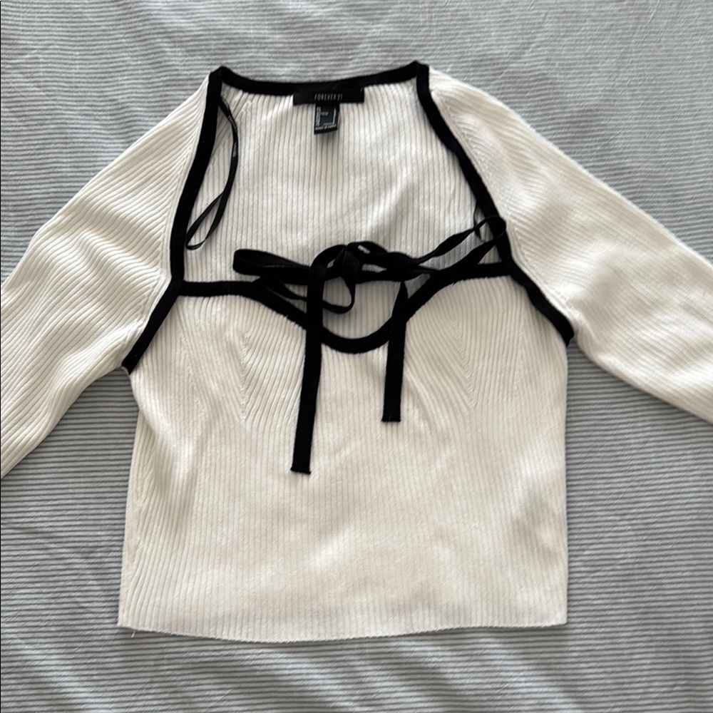 White (& Black) Long Sleeve Crop Top